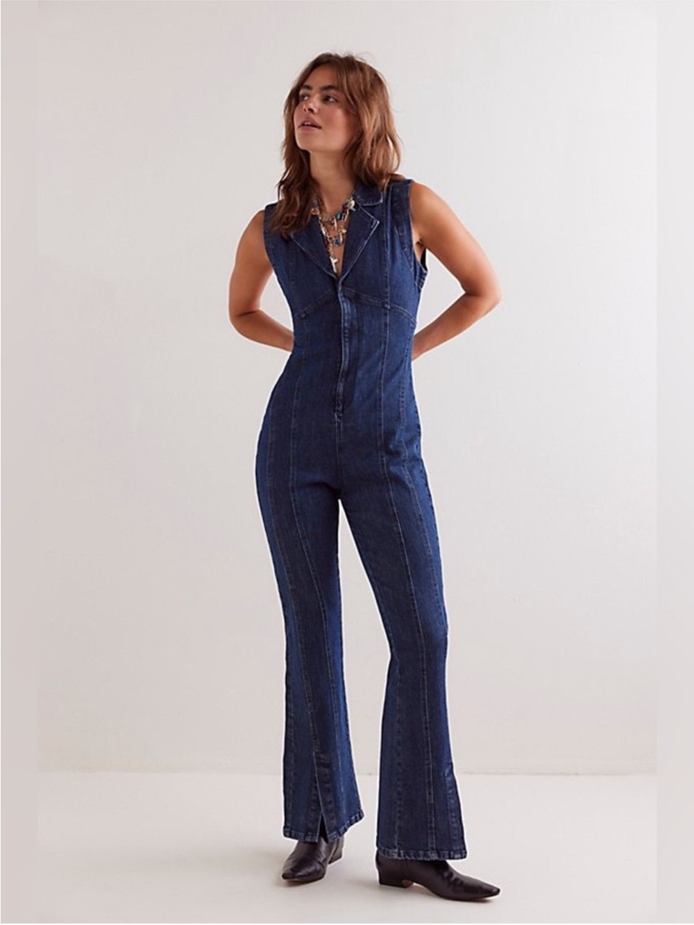 NWT Free People Crvy Ring The Alarm One Piece Denim Jumpsuit Sz XS - Picture 1 of 9